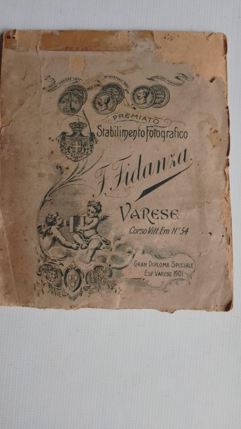 Retro cartoncino Studio Fotografico F. Fidanza Varese 1901 Gran Diploma genealogia datazione fotografia storica