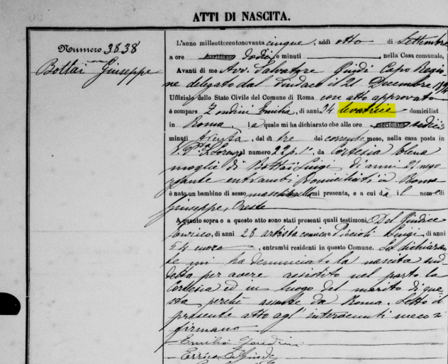 Italian genealogy birth record