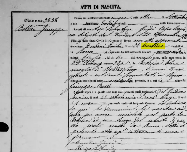 Italian genealogy birth record