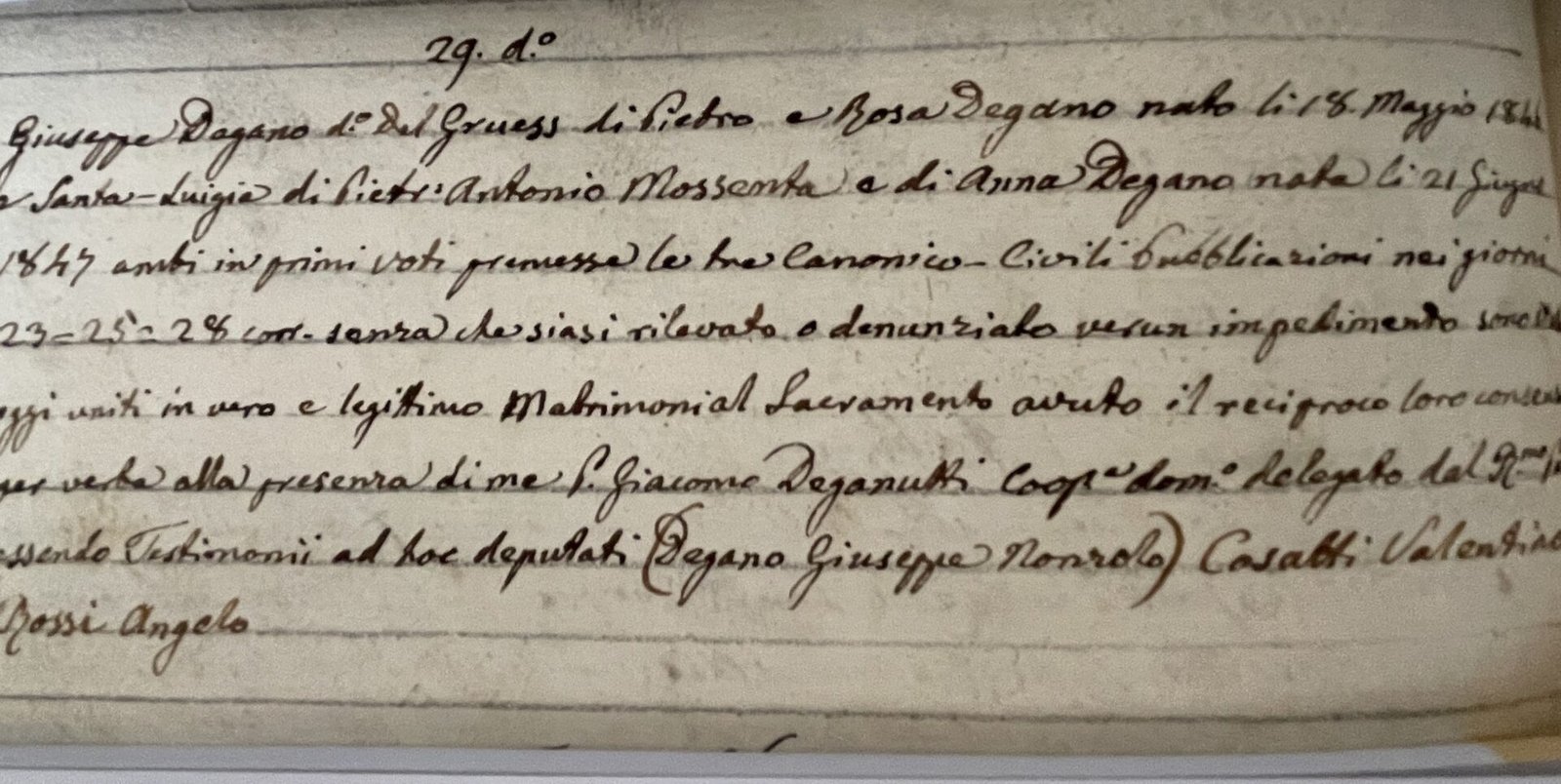 Italian parish marriage register entry, 1837: the paper the portal doesn't have