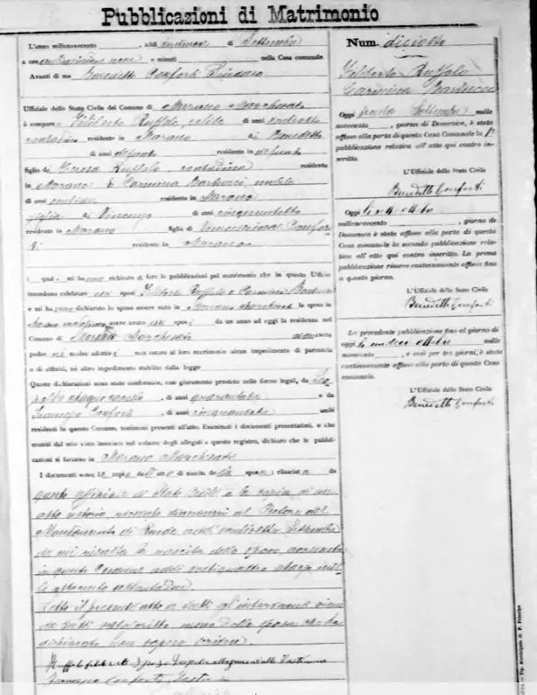Civil marriage record of Filiberto Ruffolo in Marano Marchesato Cosenza Italy